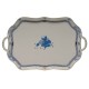 Chinese Bouquet Blue Rec Tray W/branch Handles 18"L